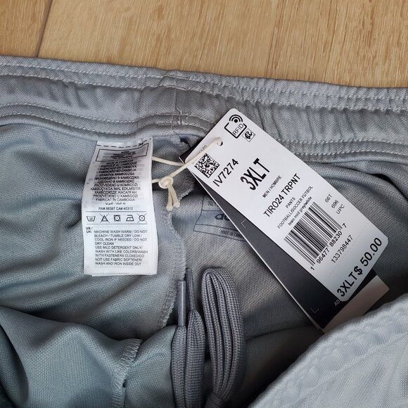 NEW Adidas Tiro Track Pants Mens 3XLT AeroReady Soccer Train Gray White IV7274 - Picture 7 of 12